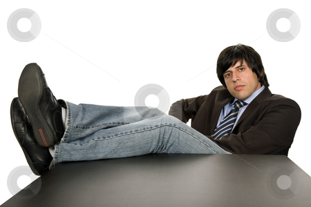 To use this stock image in your creative project, please select the size you need over to the right and click the "Add to Cart" button.
Your downloaded image will come with the Cutcaster watermark removed so don’t worry about the watermark you see on this page. Bored stock photo, Bored young business man on a desk, isolated on white by Rui Vale de Sousa