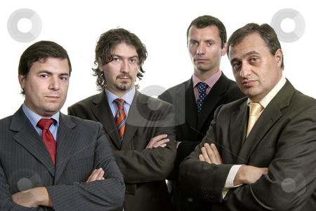 To use this stock image in your creative project, please select the size you need over to the right and click the "Add to Cart" button.
Your downloaded image will come with the Cutcaster watermark removed so don’t worry about the watermark you see on this page. Team stock photo, Four young business men portrait on white by Rui Vale de Sousa