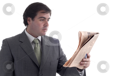 To use this stock image in your creative project, please select the size you need over to the right and click the "Add to Cart" button.
Your downloaded image will come with the Cutcaster watermark removed so don’t worry about the watermark you see on this page. Reading stock photo, Young businessman with a newspaper isolated on white by Rui Vale de Sousa