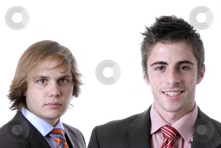 To use this stock image in your creative project, please select the size you need over to the right and click the "Add to Cart" button.
Your downloaded image will come with the Cutcaster watermark removed so don’t worry about the watermark you see on this page. Happy stock photo, Two young business men portrait on white by Rui Vale de Sousa