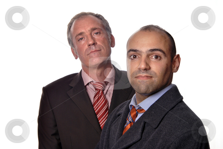 To use this stock image in your creative project, please select the size you need over to the right and click the "Add to Cart" button.
Your downloaded image will come with the Cutcaster watermark removed so don’t worry about the watermark you see on this page. Portrait stock photo, Two young business men portrait on white by Rui Vale de Sousa