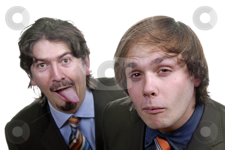 To use this stock image in your creative project, please select the size you need over to the right and click the "Add to Cart" button.
Your downloaded image will come with the Cutcaster watermark removed so don’t worry about the watermark you see on this page. Silly stock photo, Two young business men portrait on white by Rui Vale de Sousa