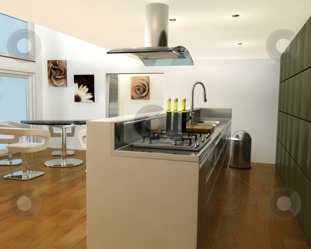 To use this stock image in your creative project, please select the size you need over to the right and click the "Add to Cart" button.
Your downloaded image will come with the Cutcaster watermark removed so don’t worry about the watermark you see on this page. Contemporary kitchen stock photo, 3D render of an interior of a contemporary kitchen by Kirsty Pargeter