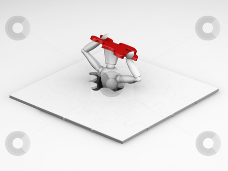 To use this stock image in your creative project, please select the size you need over to the right and click the "Add to Cart" button.
Your downloaded image will come with the Cutcaster watermark removed so don’t worry about the watermark you see on this page. The final piece stock photo, 3D render of someone fitting the final piece of a puzzle by Kirsty Pargeter
