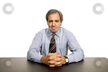 To use this stock image in your creative project, please select the size you need over to the right and click the "Add to Cart" button.
Your downloaded image will come with the Cutcaster watermark removed so don’t worry about the watermark you see on this page. Desk stock photo, Mature business man on a desk, isolated on white by Rui Vale de Sousa