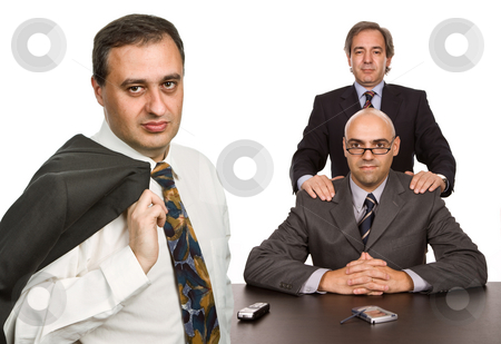 To use this stock image in your creative project, please select the size you need over to the right and click the "Add to Cart" button.
Your downloaded image will come with the Cutcaster watermark removed so don’t worry about the watermark you see on this page. Team stock photo, Business team working in a desk, isolated on white by Rui Vale de Sousa