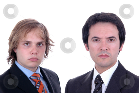 To use this stock image in your creative project, please select the size you need over to the right and click the "Add to Cart" button.
Your downloaded image will come with the Cutcaster watermark removed so don’t worry about the watermark you see on this page. Serious stock photo, Two young business men portrait on white. by Rui Vale de Sousa