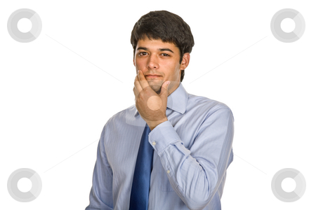 To use this stock image in your creative project, please select the size you need over to the right and click the "Add to Cart" button.
Your downloaded image will come with the Cutcaster watermark removed so don’t worry about the watermark you see on this page. Thinking stock photo, Young business man portrait in white background by Rui Vale de Sousa