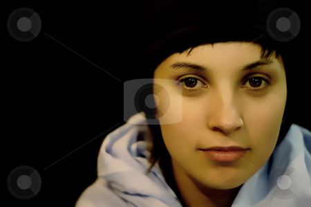 To use this stock image in your creative project, please select the size you need over to the right and click the "Add to Cart" button.
Your downloaded image will come with the Cutcaster watermark removed so don’t worry about the watermark you see on this page. Woman stock photo, Young casual woman portrait in a black background by Rui Vale de Sousa