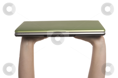 To use this stock image in your creative project, please select the size you need over to the right and click the "Add to Cart" button.
Your downloaded image will come with the Cutcaster watermark removed so don’t worry about the watermark you see on this page. Hands holding a laptop stock photo, A womans hands are holding a laptop high overhead by Matt Baker