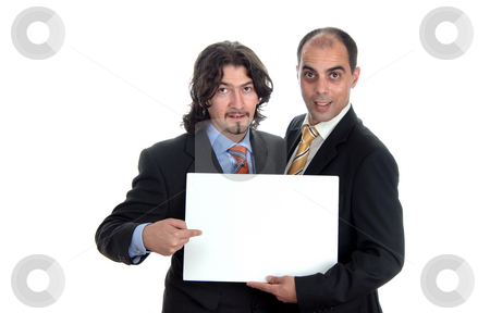To use this stock image in your creative project, please select the size you need over to the right and click the "Add to Cart" button.
Your downloaded image will come with the Cutcaster watermark removed so don’t worry about the watermark you see on this page. Card stock photo, Two business men with an empty card by Rui Vale de Sousa