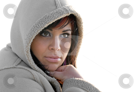To use this stock image in your creative project, please select the size you need over to the right and click the "Add to Cart" button.
Your downloaded image will come with the Cutcaster watermark removed so don’t worry about the watermark you see on this page. Spanish Beauty stock photo, A young hispanic woman with a hood on her head in black and white. by Todd Arena