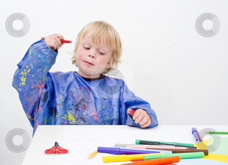To use this stock image in your creative project, please select the size you need over to the right and click the "Add to Cart" button.
Your downloaded image will come with the Cutcaster watermark removed so don’t worry about the watermark you see on this page. Idea stock photo, Young child getting an idea, ready to start his drawing by Corepics VOF