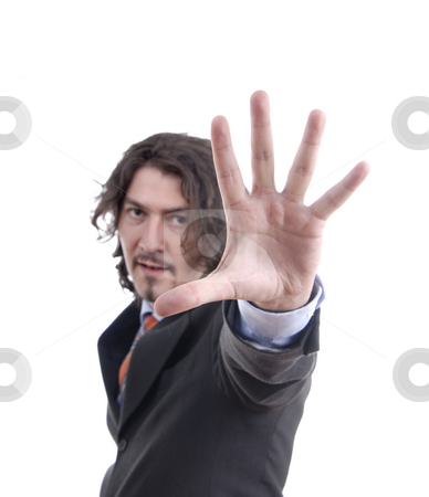 To use this stock image in your creative project, please select the size you need over to the right and click the "Add to Cart" button.
Your downloaded image will come with the Cutcaster watermark removed so don’t worry about the watermark you see on this page. Stop stock photo, Business man making stop. Focus on the hand by Rui Vale de Sousa