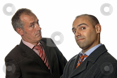 To use this stock image in your creative project, please select the size you need over to the right and click the "Add to Cart" button.
Your downloaded image will come with the Cutcaster watermark removed so don’t worry about the watermark you see on this page. Silly stock photo, Two young business men portrait on white by Rui Vale de Sousa