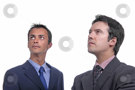 To use this stock image in your creative project, please select the size you need over to the right and click the "Add to Cart" button.
Your downloaded image will come with the Cutcaster watermark removed so don’t worry about the watermark you see on this page. Business men stock photo, Two young business men portrait on white. focus on the left man by Rui Vale de Sousa
