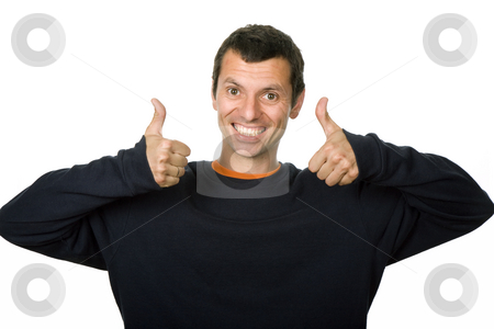To use this stock image in your creative project, please select the size you need over to the right and click the "Add to Cart" button.
Your downloaded image will come with the Cutcaster watermark removed so don’t worry about the watermark you see on this page. Thumbs stock photo, Happy young casual man portrait in a white background by Rui Vale de Sousa