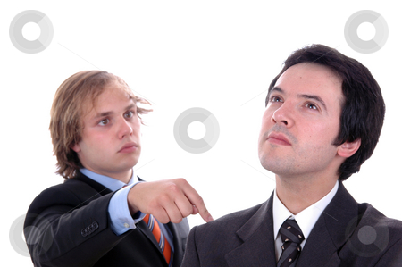 To use this stock image in your creative project, please select the size you need over to the right and click the "Add to Cart" button.
Your downloaded image will come with the Cutcaster watermark removed so don’t worry about the watermark you see on this page. Male stock photo, Two young business men portrait on white. focus on the right man by Rui Vale de Sousa