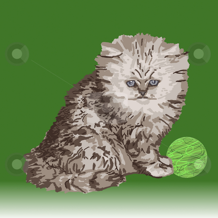To use this stock image in your creative project, please select the size you need over to the right and click the "Add to Cart" button.
Your downloaded image will come with the Cutcaster watermark removed so don’t worry about the watermark you see on this page. Gray Persian Kitten stock photo, Gray Persian kitten sitting beside a ball of green yarn. by Karen Carter