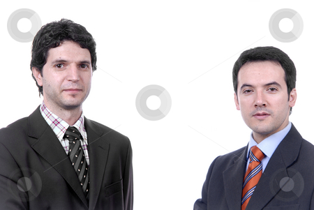 To use this stock image in your creative project, please select the size you need over to the right and click the "Add to Cart" button.
Your downloaded image will come with the Cutcaster watermark removed so don’t worry about the watermark you see on this page. Two stock photo, Two young business men portrait on white. by Rui Vale de Sousa