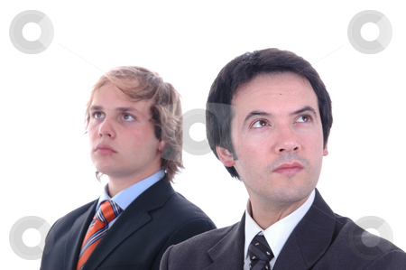 To use this stock image in your creative project, please select the size you need over to the right and click the "Add to Cart" button.
Your downloaded image will come with the Cutcaster watermark removed so don’t worry about the watermark you see on this page. Businessmen stock photo, Two young business men portrait on white. focus on the right man by Rui Vale de Sousa