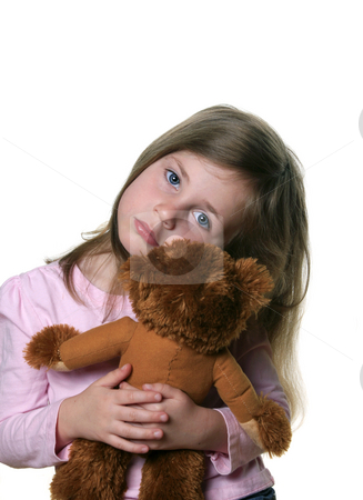 To use this stock image in your creative project, please select the size you need over to the right and click the "Add to Cart" button.
Your downloaded image will come with the Cutcaster watermark removed so don’t worry about the watermark you see on this page. Little girl with teddybear stock photo, Little girl holding a teddy bear isolated on white and looking into camera with pensive expression by Anita Peppers