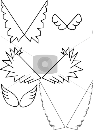 To use this stock image in your creative project, please select the size you need over to the right and click the "Add to Cart" button.
Your downloaded image will come with the Cutcaster watermark removed so don’t worry about the watermark you see on this page. Wing stock vector clipart, This is a set of five wings by Veronika Pilatova