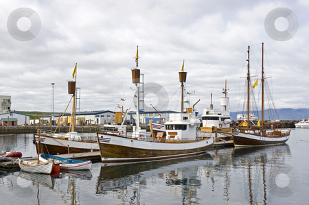 To use this stock image in your creative project, please select the size you need over to the right and click the "Add to Cart" button.
Your downloaded image will come with the Cutcaster watermark removed so don’t worry about the watermark you see on this page. Whale Watching Fleet stock photo, Boats, used to take tourists on whale watching trips wait for new passengers in Husavik, Iceland by Corepics VOF