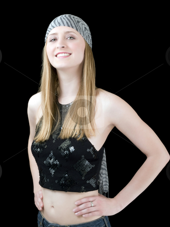 To use this stock image in your creative project, please select the size you need over to the right and click the "Add to Cart" button.
Your downloaded image will come with the Cutcaster watermark removed so don’t worry about the watermark you see on this page. Young Caucasian Woman in Scarf with smile stock photo, Young woman in scarf and showing belly by Jeff Cleveland