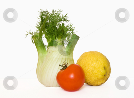 To use this stock image in your creative project, please select the size you need over to the right and click the "Add to Cart" button.
Your downloaded image will come with the Cutcaster watermark removed so don’t worry about the watermark you see on this page. Fennel lemon and tomato stock photo, Fresh fennel lemon and tomato isolated on white background by ANTONIO SCARPI
