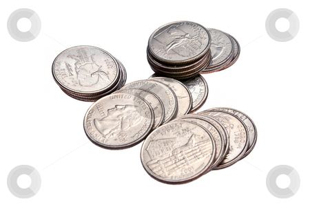 To use this stock image in your creative project, please select the size you need over to the right and click the "Add to Cart" button.
Your downloaded image will come with the Cutcaster watermark removed so don’t worry about the watermark you see on this page. Stack of Quarters, Isolated stock photo, Stacks of US Quarters, isolated on a white background by Steve Carroll