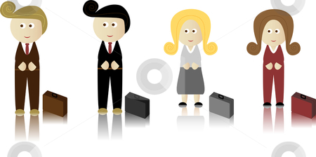 To use this stock image in your creative project, please select the size you need over to the right and click the "Add to Cart" button.
Your downloaded image will come with the Cutcaster watermark removed so don’t worry about the watermark you see on this page. Retro Caucassian Business stock vector clipart, Business Men and Women with briefcase by Augusto Cabral Graphiste Rennes