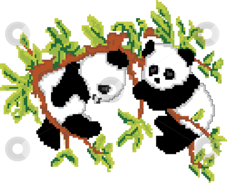To use this stock image in your creative project, please select the size you need over to the right and click the "Add to Cart" button.
Your downloaded image will come with the Cutcaster watermark removed so don’t worry about the watermark you see on this page. Pandas on Tree Pixel Art stock vector clipart, Pandas resting on tree based on pixel art by Augusto Cabral Graphiste Rennes