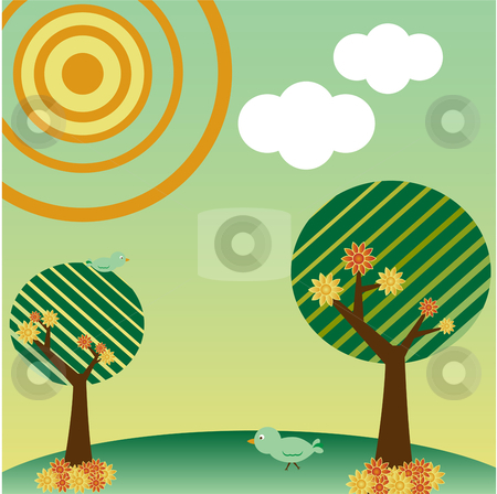 To use this stock image in your creative project, please select the size you need over to the right and click the "Add to Cart" button.
Your downloaded image will come with the Cutcaster watermark removed so don’t worry about the watermark you see on this page. Retro style landscape stock vector clipart, Retro style landscape with tree, sun and clouds by Augusto Cabral Graphiste Rennes