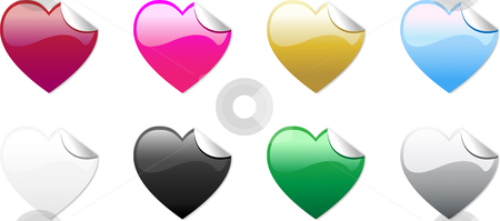 To use this stock image in your creative project, please select the size you need over to the right and click the "Add to Cart" button.
Your downloaded image will come with the Cutcaster watermark removed so don’t worry about the watermark you see on this page. Colored Hearts Stickers stock vector clipart, Set of 8 colored hearts stickers, no transparencies by Augusto Cabral Graphiste Rennes