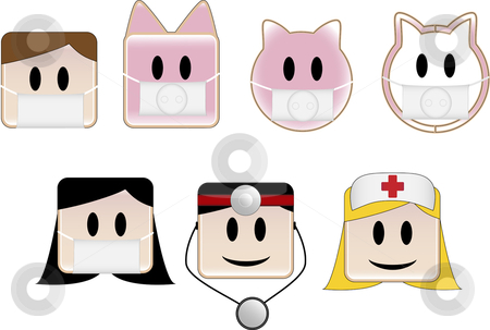 To use this stock image in your creative project, please select the size you need over to the right and click the "Add to Cart" button.
Your downloaded image will come with the Cutcaster watermark removed so don’t worry about the watermark you see on this page. Swine Flu stock vector clipart, Icons illustrating swine flu patients and animals by Augusto Cabral Graphiste Rennes