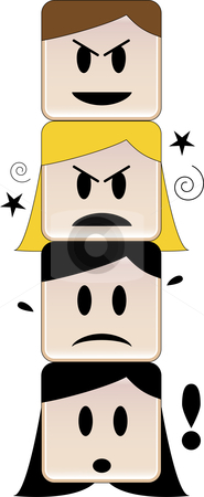 To use this stock image in your creative project, please select the size you need over to the right and click the "Add to Cart" button.
Your downloaded image will come with the Cutcaster watermark removed so don’t worry about the watermark you see on this page. Agressive competition stock vector clipart, Heads on top of each other expressing different feelings under a mean face by Augusto Cabral Graphiste Rennes