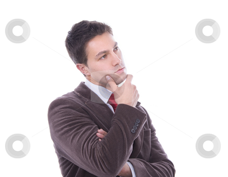 To use this stock image in your creative project, please select the size you need over to the right and click the "Add to Cart" button.
Your downloaded image will come with the Cutcaster watermark removed so don’t worry about the watermark you see on this page. Young business man portrait thinking at the office stock photo, Young business man portrait thinking at the office by Cristovao Oliveira