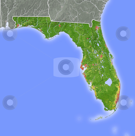 To use this stock image in your creative project, please select the size you need over to the right and click the "Add to Cart" button.
Your downloaded image will come with the Cutcaster watermark removed so don’t worry about the watermark you see on this page. Florida, shaded relief map. stock photo, Florida, shaded relief map. Colored according to natural appearance, with major urban areas. Includes clip paths for the state boundary and land areas.
Projection: Mercator ; Geographic extents: W: -88.5; E: -79.0; S: 23.5; N: 32.0 by Michael Schmeling