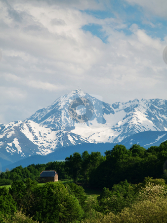 To use this stock image in your creative project, please select the size you need over to the right and click the "Add to Cart" button.
Your downloaded image will come with the Cutcaster watermark removed so don’t worry about the watermark you see on this page. Mountain range stock photo, House cabin with pyrenees mountains range by Laurent Dambies