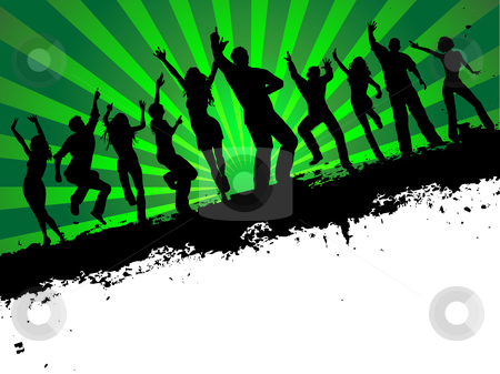 To use this stock image in your creative project, please select the size you need over to the right and click the "Add to Cart" button.
Your downloaded image will come with the Cutcaster watermark removed so don’t worry about the watermark you see on this page. Party time stock vector clipart, Silhouettes of people dancing on grunge background by Kirsty Pargeter