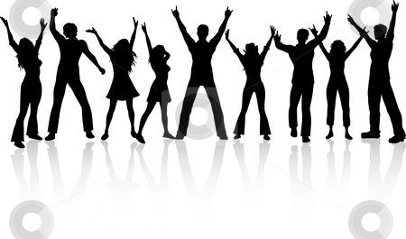 To use this stock image in your creative project, please select the size you need over to the right and click the "Add to Cart" button.
Your downloaded image will come with the Cutcaster watermark removed so don’t worry about the watermark you see on this page. Party people stock vector clipart, Silhouettes of people dancing by Kirsty Pargeter