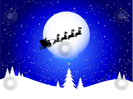 To use this stock image in your creative project, please select the size you need over to the right and click the "Add to Cart" button.
Your downloaded image will come with the Cutcaster watermark removed so don’t worry about the watermark you see on this page. Santa in the sky stock vector clipart, Silhouette of santa flying through the sky by Kirsty Pargeter