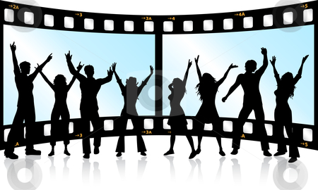 To use this stock image in your creative project, please select the size you need over to the right and click the "Add to Cart" button.
Your downloaded image will come with the Cutcaster watermark removed so don’t worry about the watermark you see on this page. Film strip youth stock vector clipart, Silhouettes of people dancing on film strip background by Kirsty Pargeter
