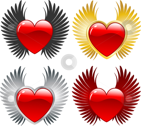 To use this stock image in your creative project, please select the size you need over to the right and click the "Add to Cart" button.
Your downloaded image will come with the Cutcaster watermark removed so don’t worry about the watermark you see on this page. Winged hearts stock vector clipart, Various designs of hearts with wings by Kirsty Pargeter