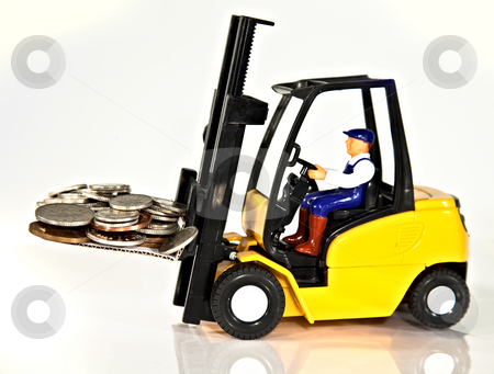 To use this stock image in your creative project, please select the size you need over to the right and click the "Add to Cart" button.
Your downloaded image will come with the Cutcaster watermark removed so don’t worry about the watermark you see on this page. Fork lift and money stock photo, A toy fork lift truck lifting a pallet full of money by Norma Cornes
