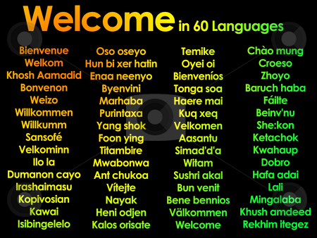 To use this stock image in your creative project, please select the size you need over to the right and click the "Add to Cart" button.
Your downloaded image will come with the Cutcaster watermark removed so don’t worry about the watermark you see on this page. Welcome marhaba wilcommen written in lots of 60 different langua stock photo, Welcome marhaba wilcommen written in lots of 60 different languages by Robert Davies