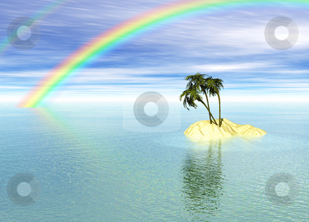 To use this stock image in your creative project, please select the size you need over to the right and click the "Add to Cart" button.
Your downloaded image will come with the Cutcaster watermark removed so don’t worry about the watermark you see on this page. Romantic Desert Island with Palm Tree and Rainbow stock photo, Romantic Desert Island with Palm Tree and Rainbow against the Horizon by Robert Davies