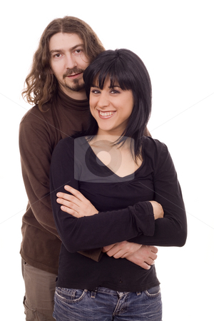 To use this stock image in your creative project, please select the size you need over to the right and click the "Add to Cart" button.
Your downloaded image will come with the Cutcaster watermark removed so don’t worry about the watermark you see on this page. Couple stock photo, Young casual beautiful couple white isolate portrait by Marc Torrell