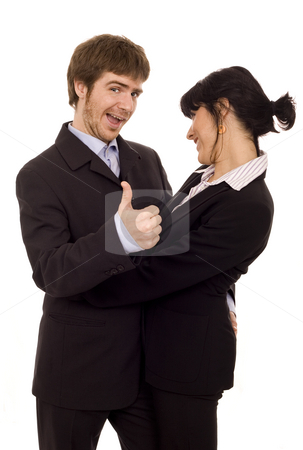 To use this stock image in your creative project, please select the size you need over to the right and click the "Add to Cart" button.
Your downloaded image will come with the Cutcaster watermark removed so don’t worry about the watermark you see on this page. Happy business couple isolate stock photo, Young business couple with lucky guy by Marc Torrell